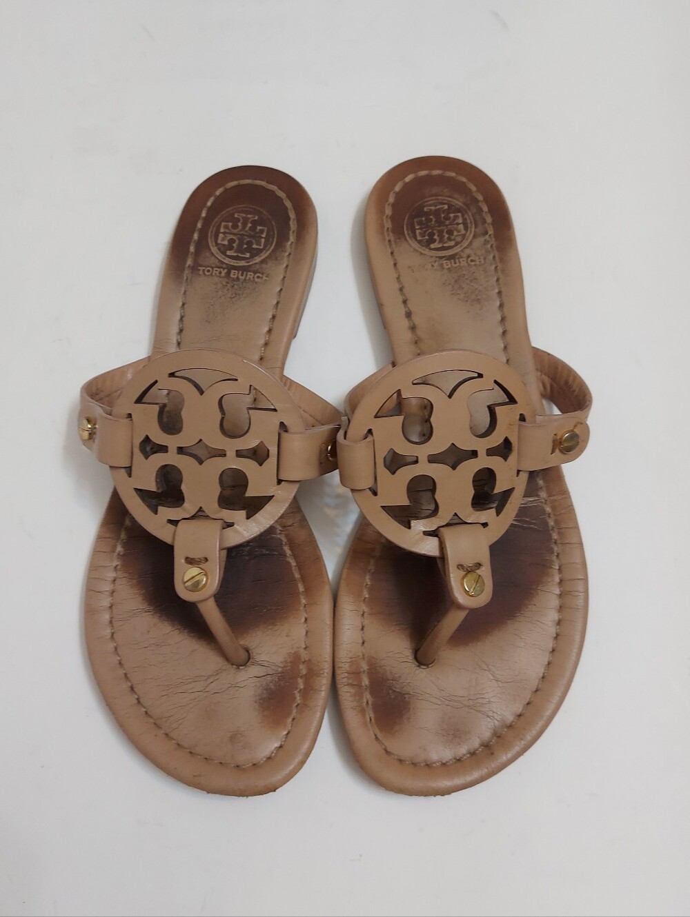Tory Burch Beige Cutout Logo Thong Sandals